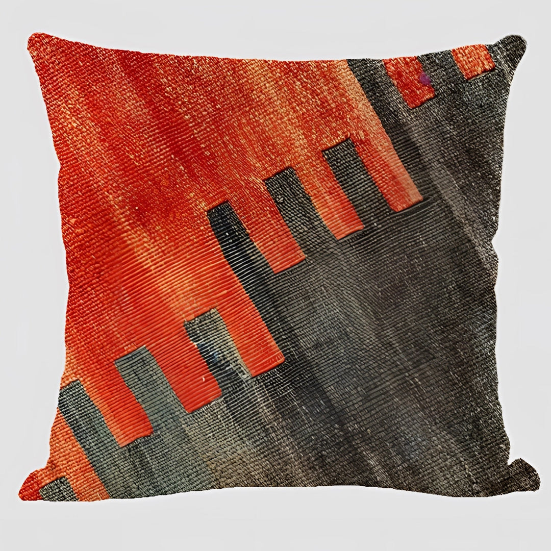 Bohemian Linen Cushion Cover with Handwoven Ethnic Patterns and Geometric Design, 17.7 Inch Square
