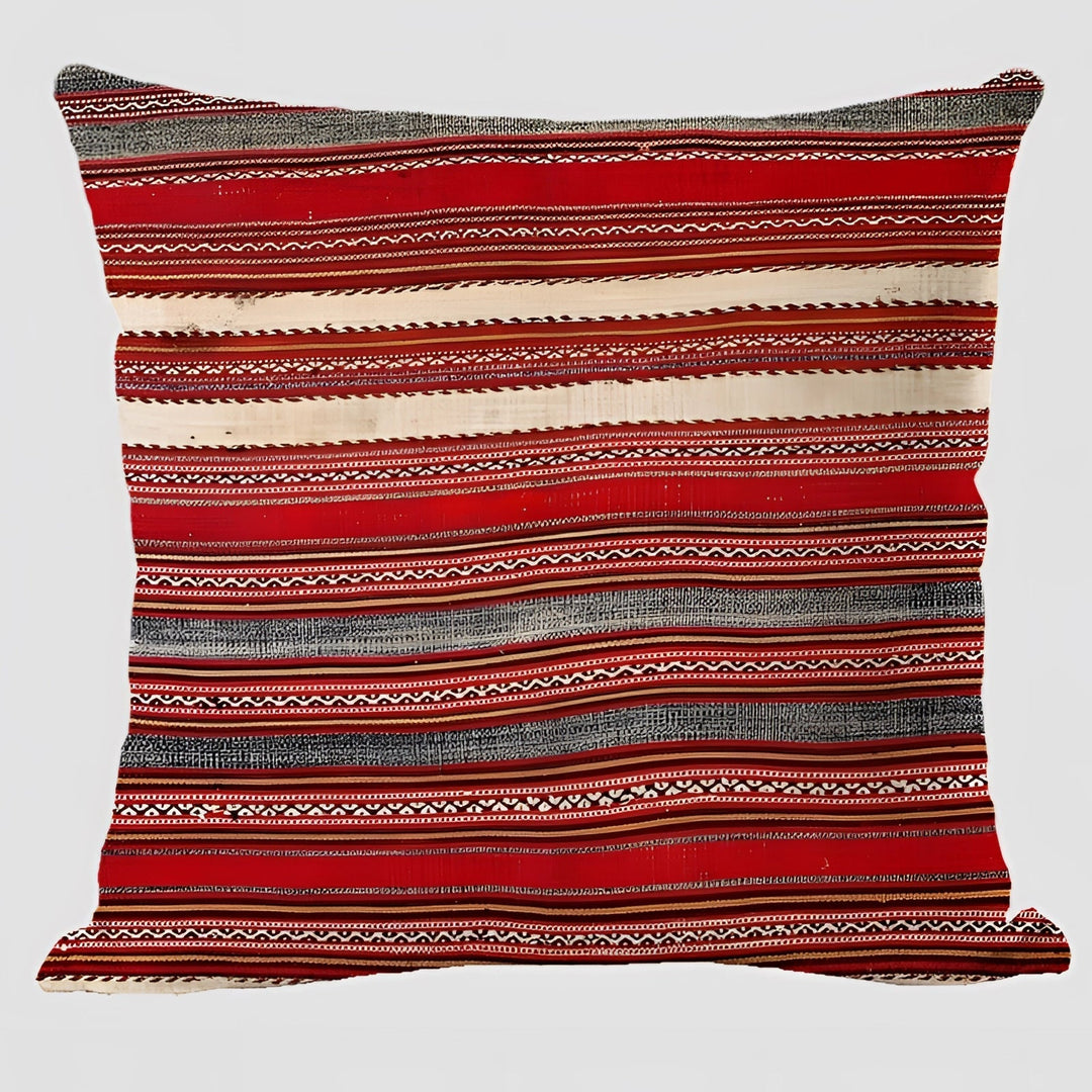 Bohemian Linen Cushion Cover with Handwoven Ethnic Patterns and Geometric Design, 17.7 Inch Square