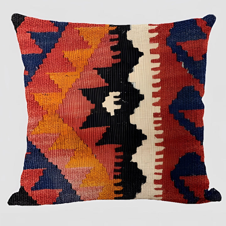 Bohemian Linen Cushion Cover with Handwoven Ethnic Patterns and Geometric Design, 17.7 Inch Square