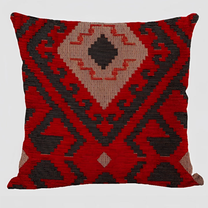 Bohemian Linen Cushion Cover with Handwoven Ethnic Patterns and Geometric Design, 17.7 Inch Square