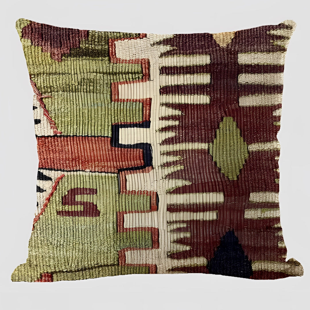 Bohemian Linen Cushion Cover with Handwoven Ethnic Patterns and Geometric Design, 17.7 Inch Square