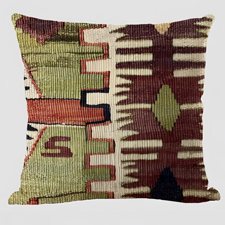 Bohemian Linen Cushion Cover with Handwoven Ethnic Patterns and Geometric Design, 17.7 Inch Square