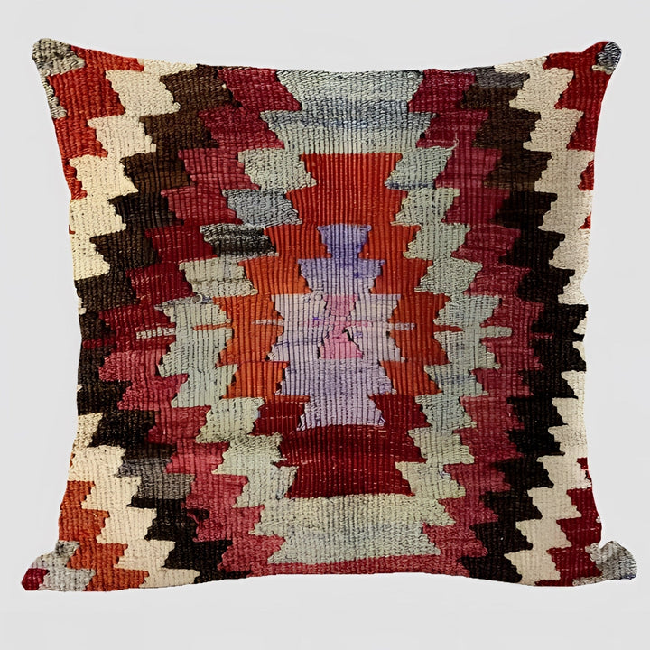 Bohemian Linen Cushion Cover with Handwoven Ethnic Patterns and Geometric Design, 17.7 Inch Square