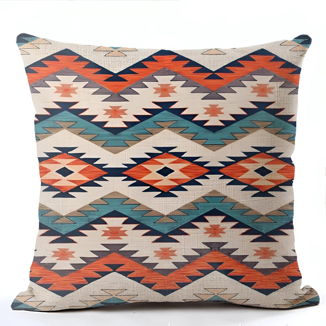 Bohemian Linen Cushion Cover with Handwoven Ethnic Patterns and Geometric Design, 17.7 Inch Square