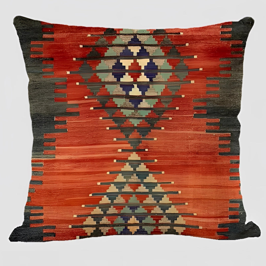 Bohemian Linen Cushion Cover with Handwoven Ethnic Patterns and Geometric Design, 17.7 Inch Square