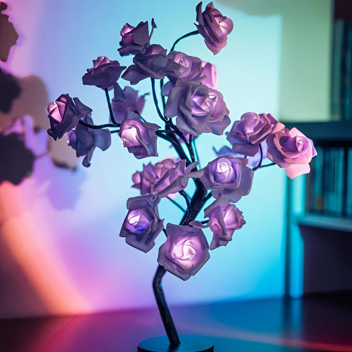 Rose Shaped Table Lamp with LED Warm Glow and Metal Stem, Four colour Options