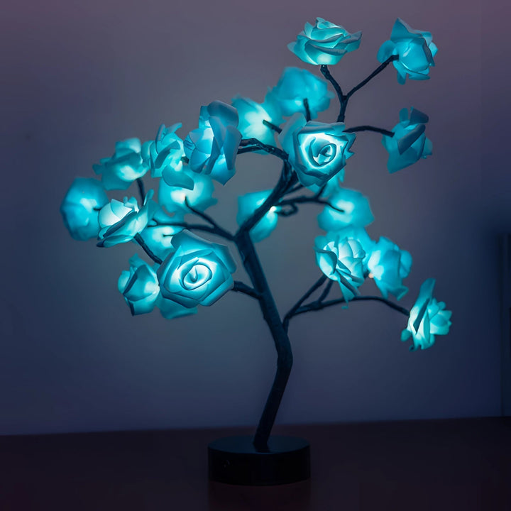Rose Shaped Table Lamp with LED Warm Glow and Metal Stem, Four colour Options