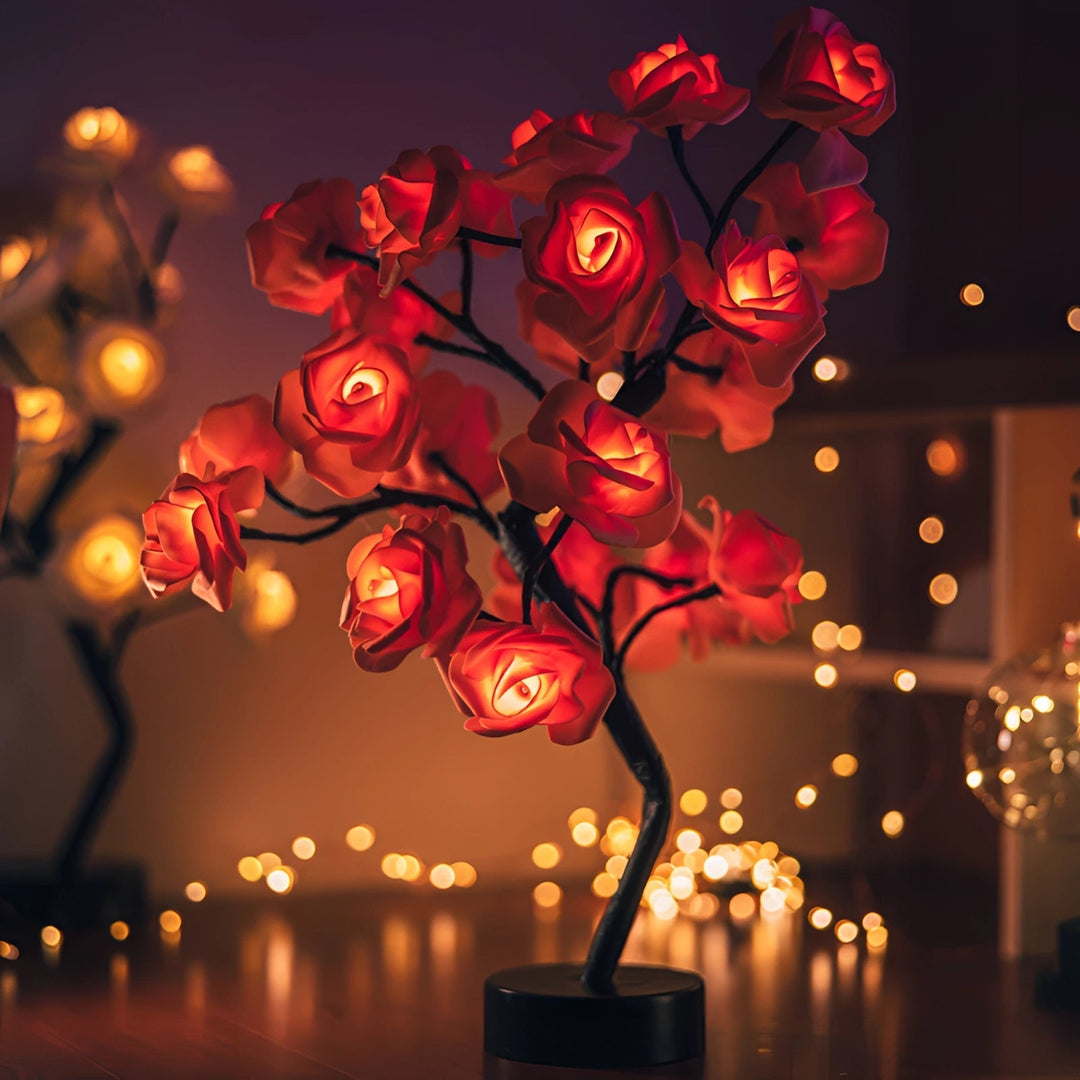 Rose Shaped Table Lamp with LED Warm Glow and Metal Stem, Four colour Options