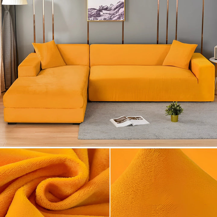 Velvet Sectional Sofa Cover with Stretchable Polyester Blend and Machine Washable Fabric