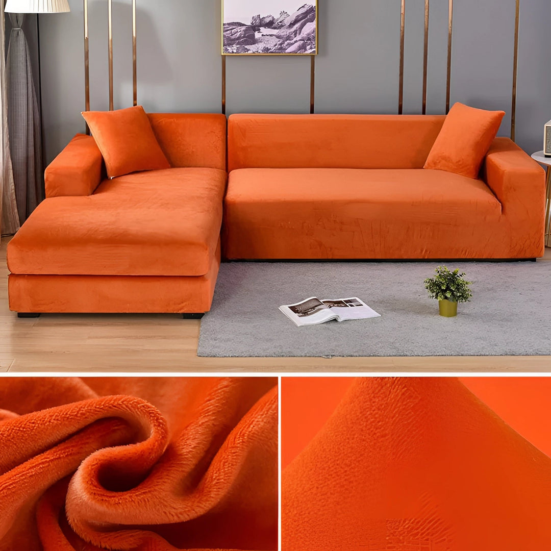 Velvet Sectional Sofa Cover with Stretchable Polyester Blend and Machine Washable Fabric