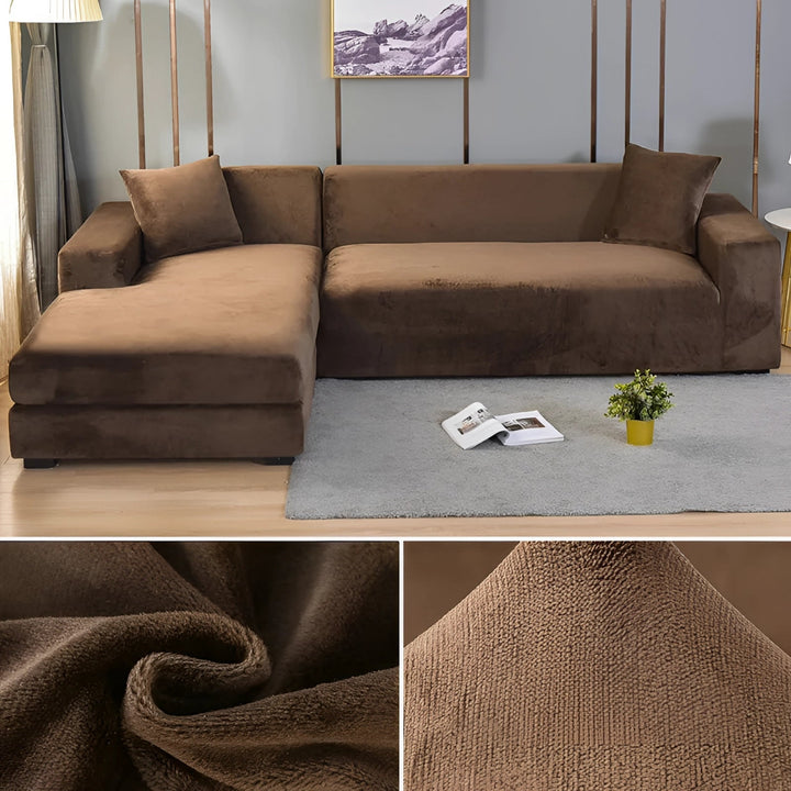 Velvet Sectional Sofa Cover with Stretchable Polyester Blend and Machine Washable Fabric
