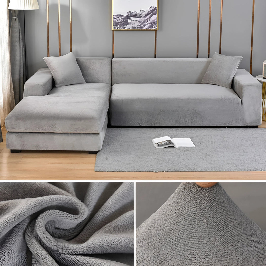 Velvet Sectional Sofa Cover with Stretchable Polyester Blend and Machine Washable Fabric