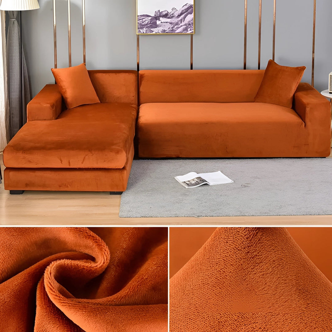 Velvet Sectional Sofa Cover with Stretchable Polyester Blend and Machine Washable Fabric