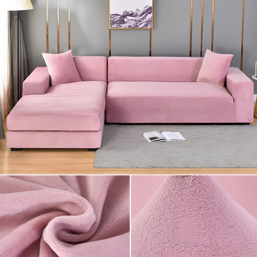 Velvet Sectional Sofa Cover with Stretchable Polyester Blend and Machine Washable Fabric