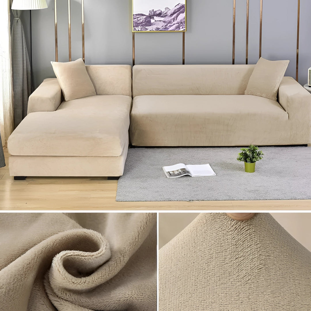 Velvet Sectional Sofa Cover with Stretchable Polyester Blend and Machine Washable Fabric