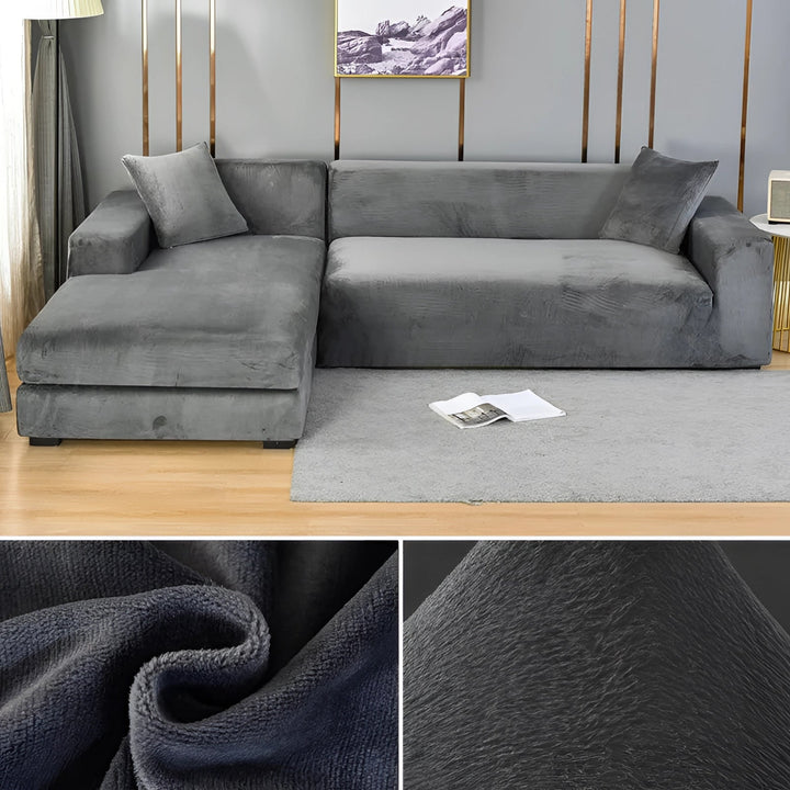 Velvet Sectional Sofa Cover with Stretchable Polyester Blend and Machine Washable Fabric