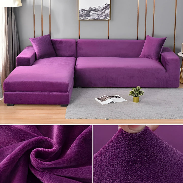 Velvet Sectional Sofa Cover with Stretchable Polyester Blend and Machine Washable Fabric