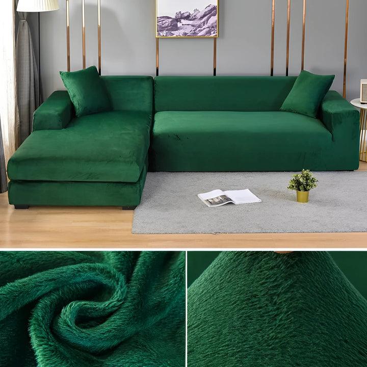 Velvet Sectional Sofa Cover with Stretchable Polyester Blend and Machine Washable Fabric