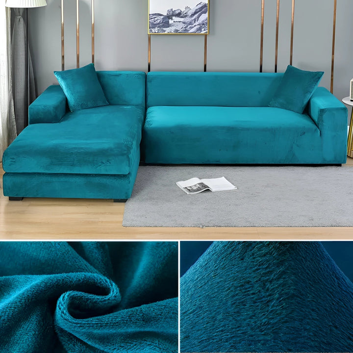 Velvet Sectional Sofa Cover with Stretchable Polyester Blend and Machine Washable Fabric