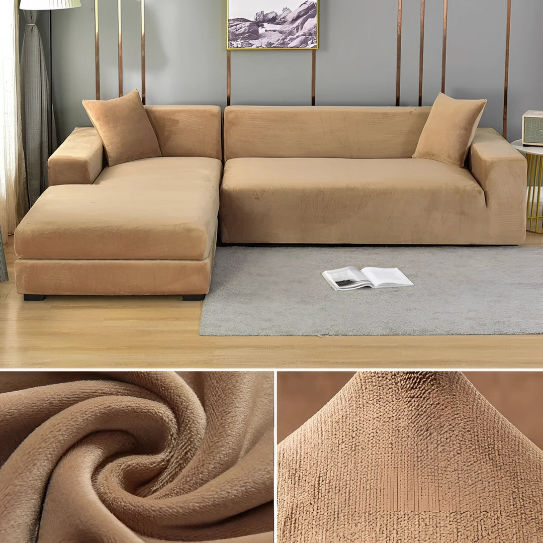 Velvet Sectional Sofa Cover with Stretchable Polyester Blend and Machine Washable Fabric