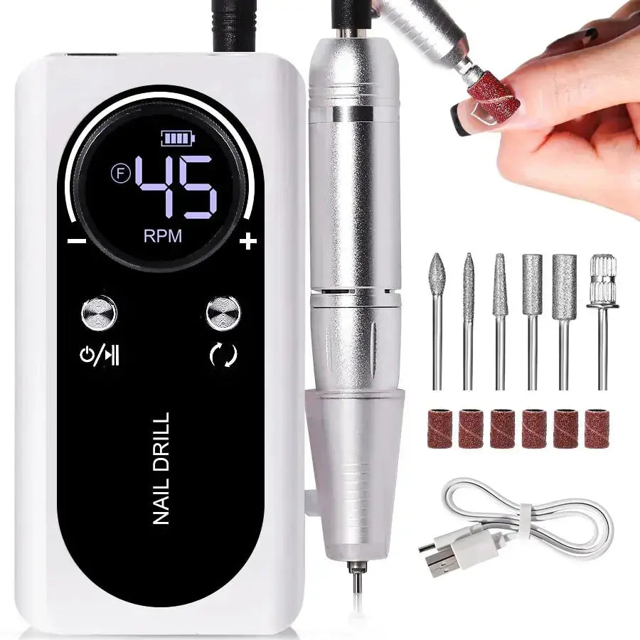 Nail Drill with LED Display and 6 Milling Heads, 45,000 RPM