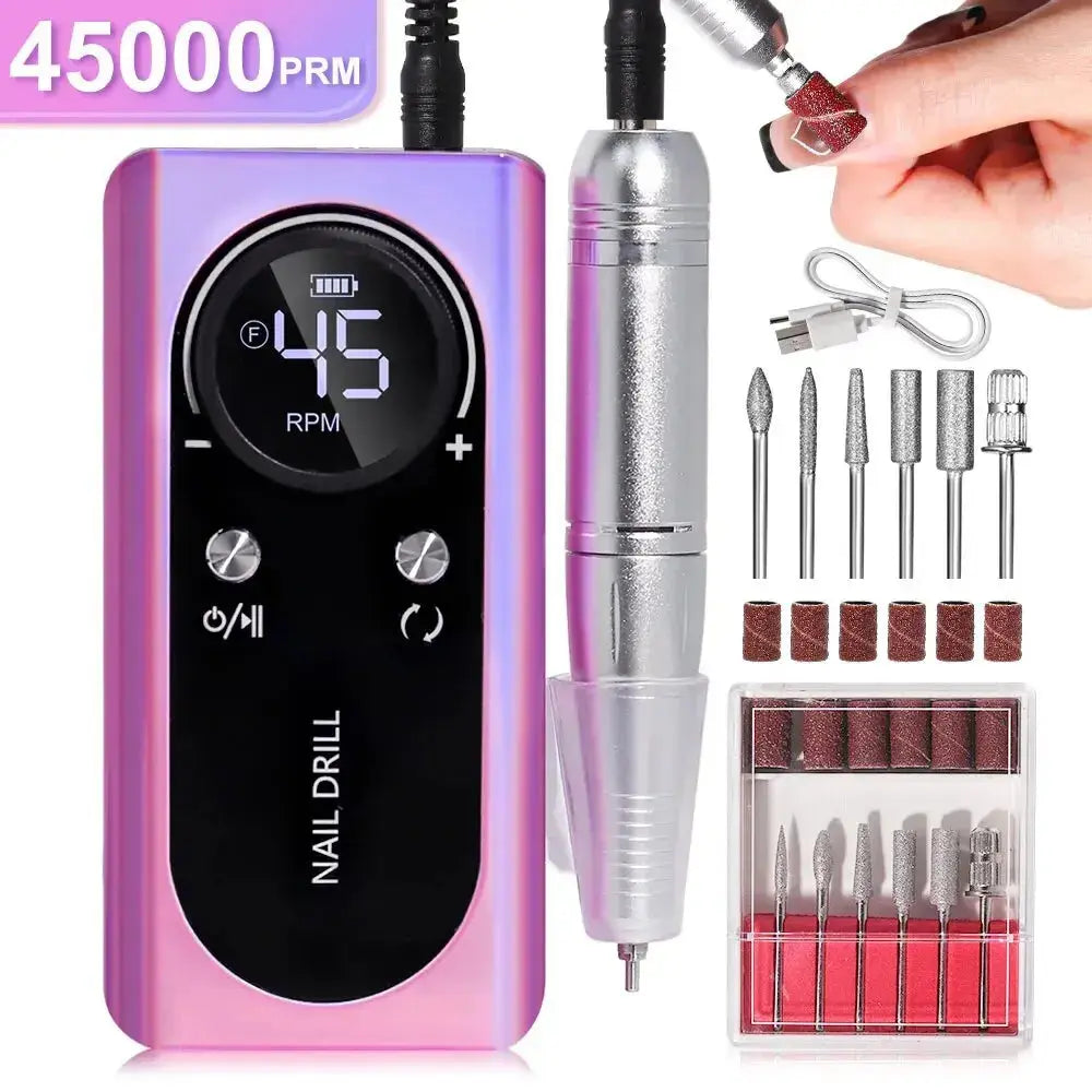 Nail Drill with LED Display and 6 Milling Heads, 45,000 RPM