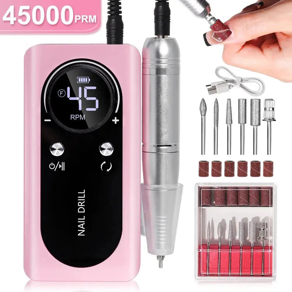 Nail Drill with LED Display and 6 Milling Heads, 45,000 RPM