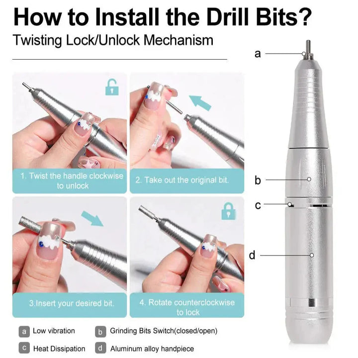 Nail Drill with LED Display and 6 Milling Heads, 45,000 RPM