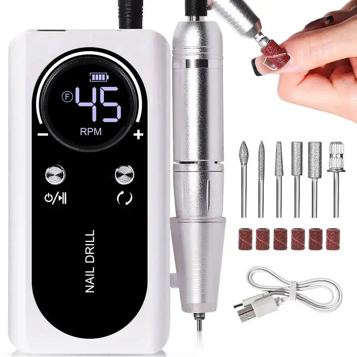 Nail Drill with LED Display and 6 Milling Heads, 45,000 RPM