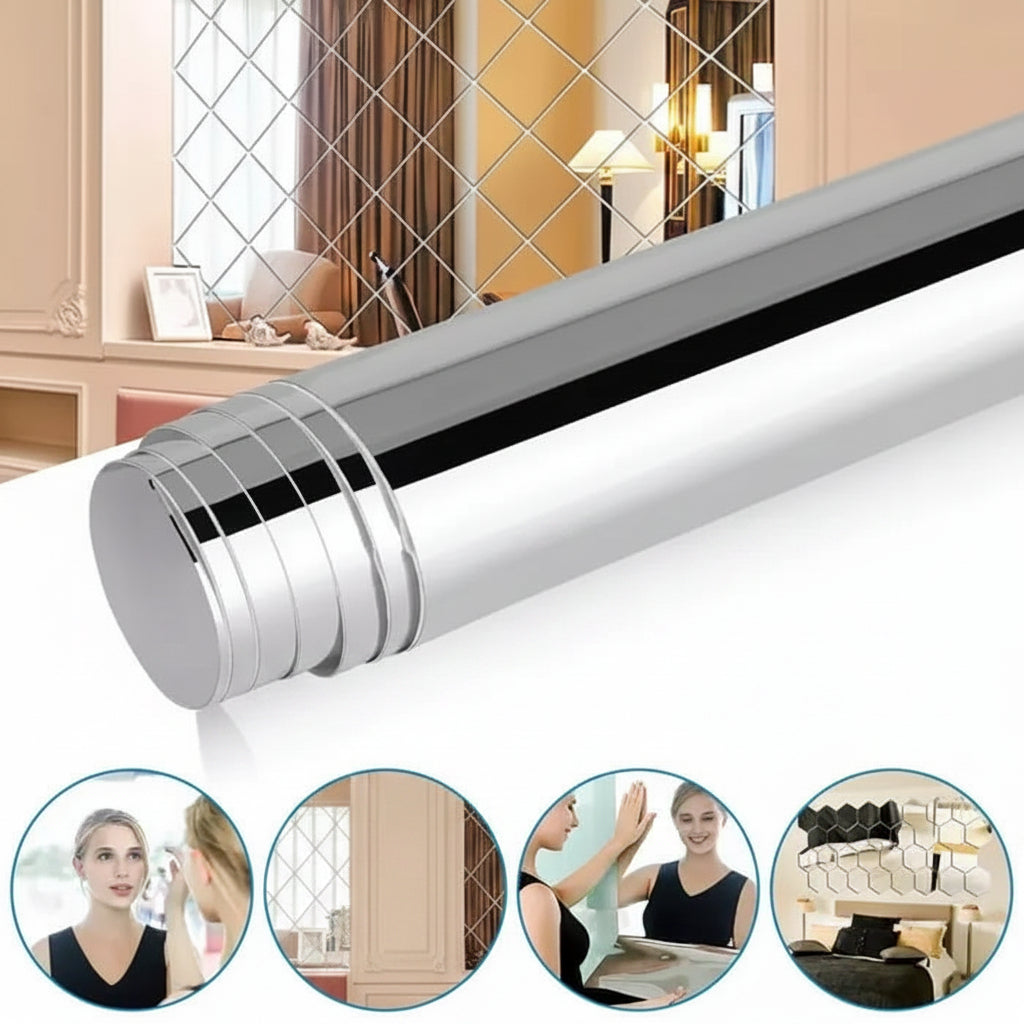 Self-Adhesive Mirror Film with Shatterproof Rounded Edges for Safe Installation
