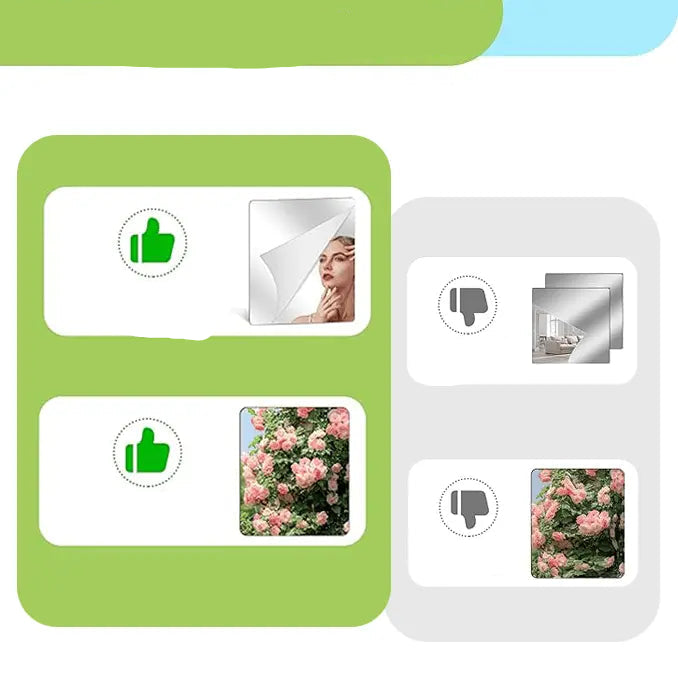 Self-Adhesive Mirror Film with Shatterproof Rounded Edges for Safe Installation