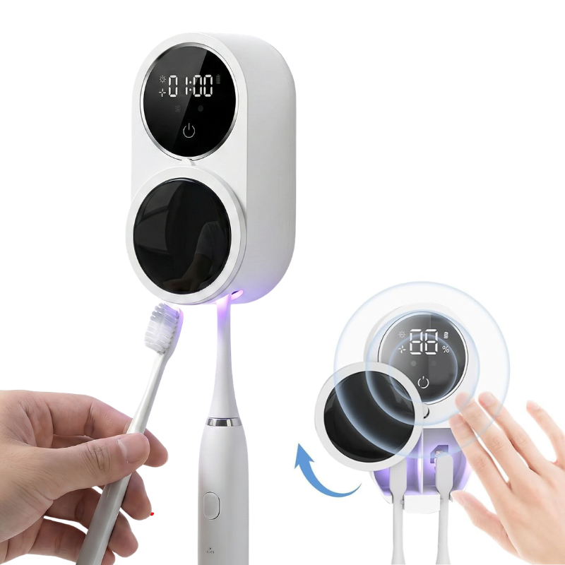 UV Toothbrush Sterilizer and Holder, Wall Mount Automatic Induction Sanitizer, Touchless Bathroom Organizer for Electric and Manual Brushes