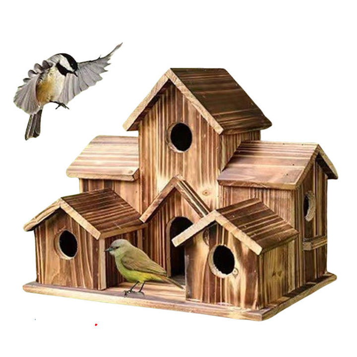 Natural Wooden Bird House, Hanging Bird Feeder Villa for Outdoor Garden and Yard, Decorative Wild Bird Nest