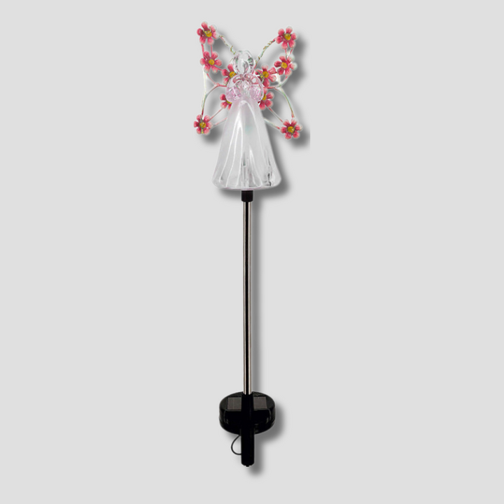 Solar Powered Angel Garden Stake with Warm White LED and Auto Dusk Activation