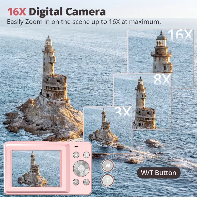 Retro Digital Camera with 1080p Video and Automatic Settings, Compact Design