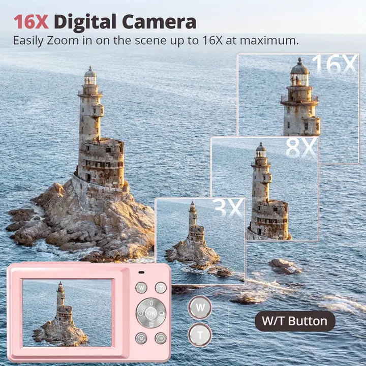 Retro Digital Camera with 1080p Video and Automatic Settings, Compact Design