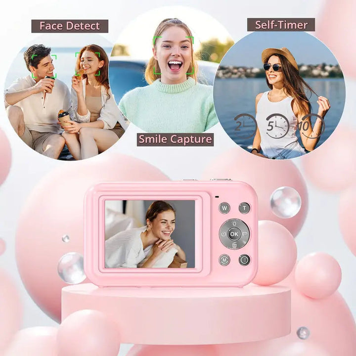 Retro Digital Camera with 1080p Video and Automatic Settings, Compact Design