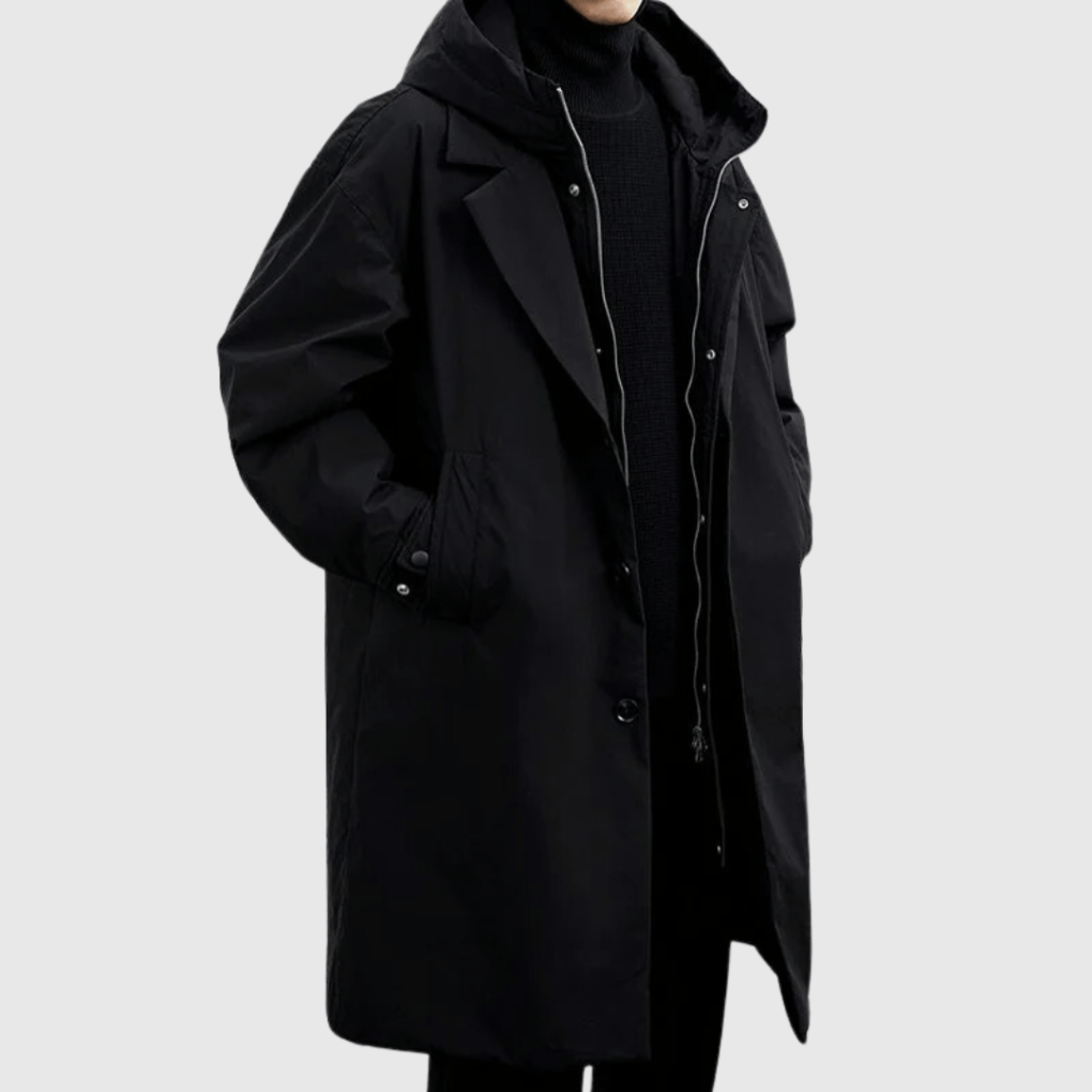 Mens Raincoat with Breathable Fabric and Stowable Hood, Storm Flap Zipper