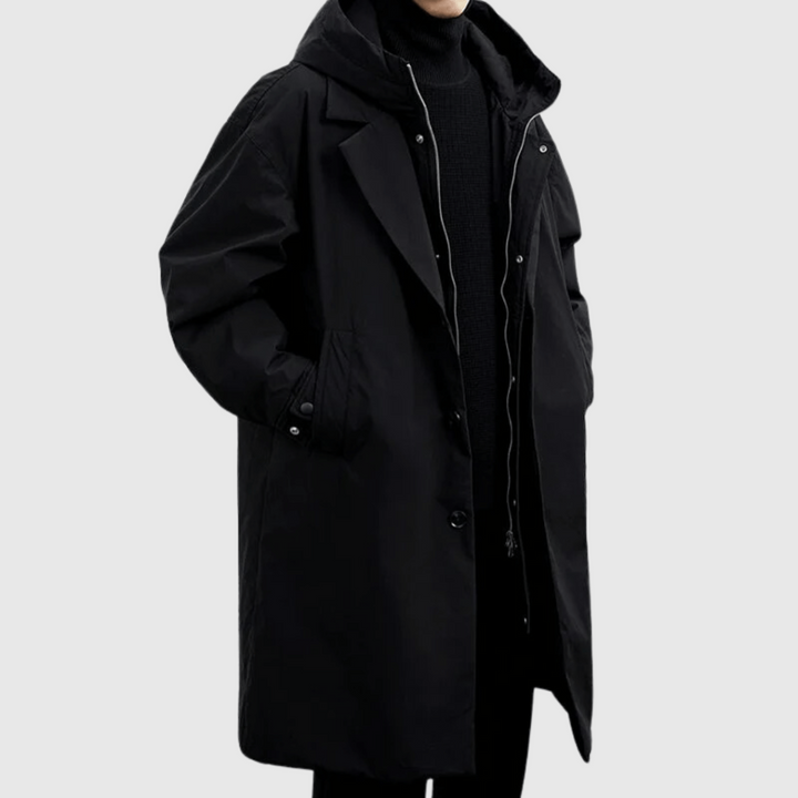 Mens Raincoat with Breathable Fabric and Stowable Hood, Storm Flap Zipper