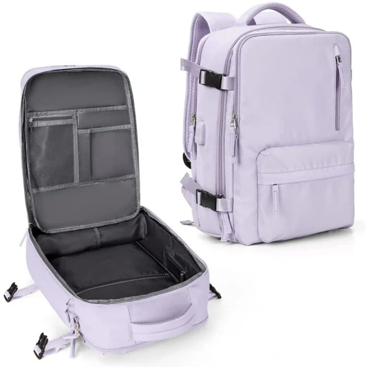 Womens 35L Travel Backpack with USB Charging Port and Laptop Compartment, Shoe and Wet Storage