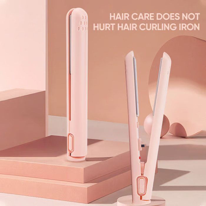 Portable Hair Straightener and Curler with Ceramic Plates and USB Charging