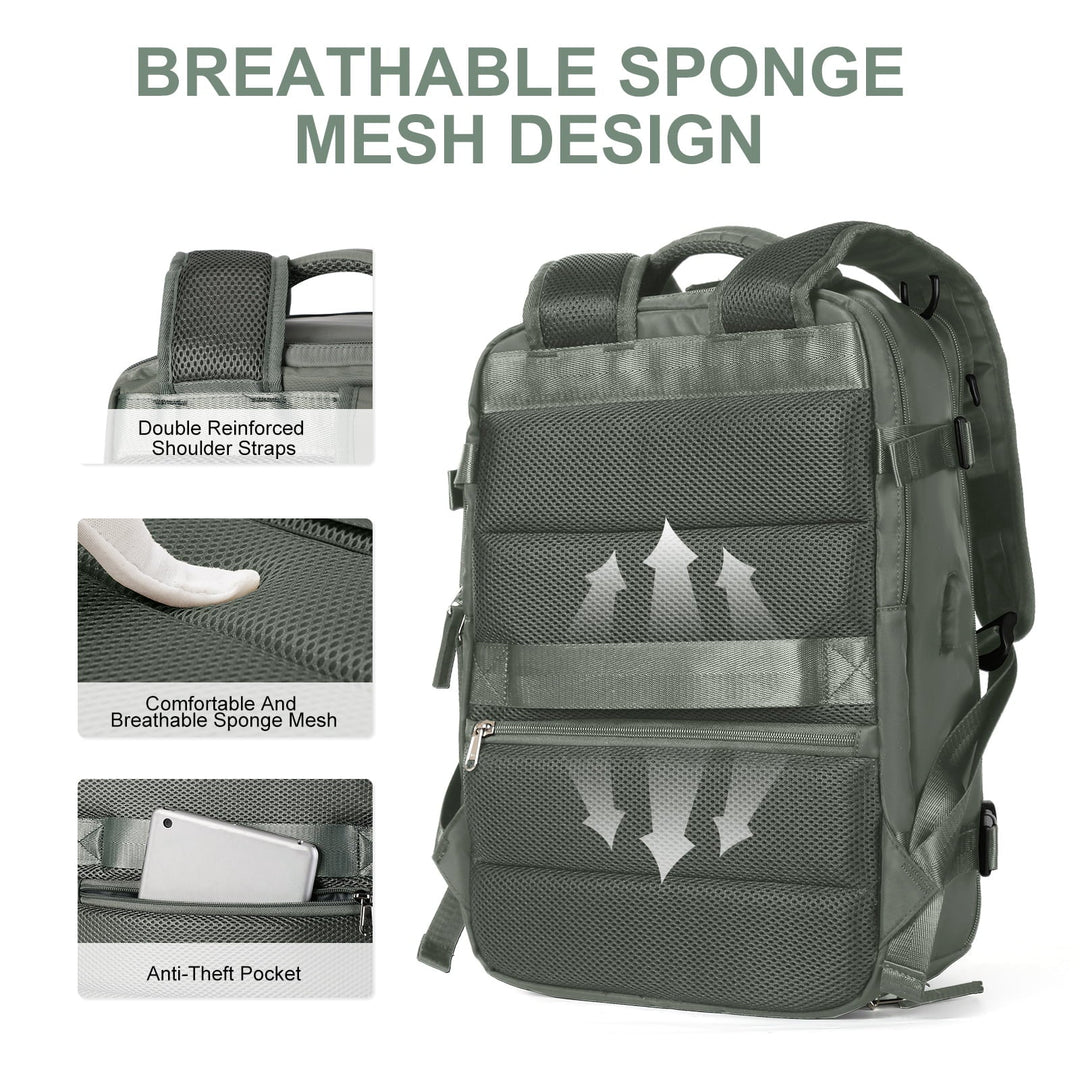 Travel Backpack with External Charging Port and Laptop Compartment, 35L Capacity