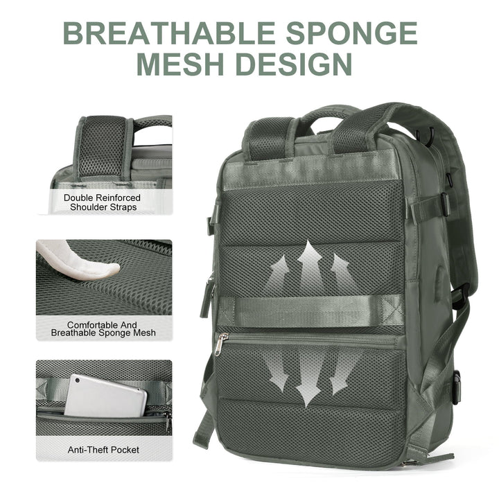 Travel Backpack with External Charging Port and Laptop Compartment, 35L Capacity
