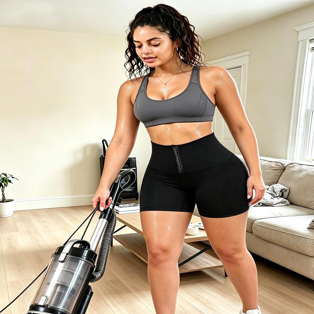 High Waist Workout Shorts with Moisture Wicking Fabric and Compression Waist Wrap