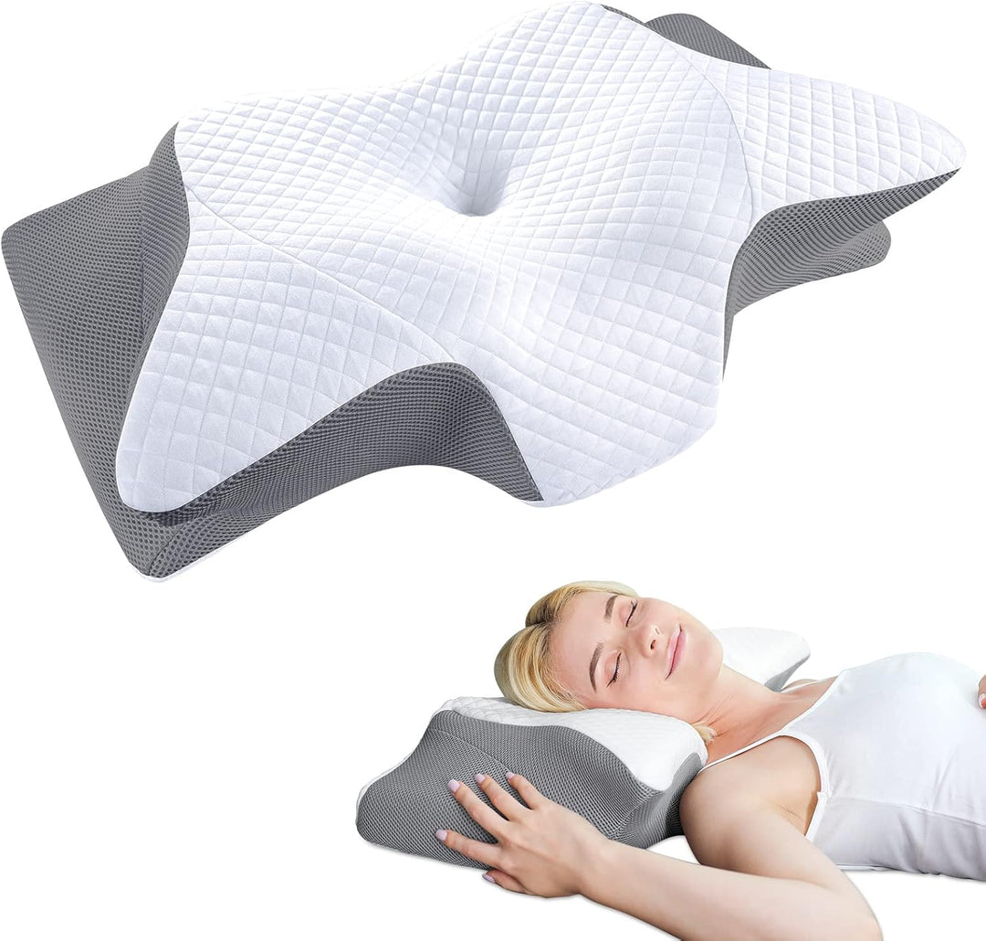 Orthopaedic Memory Foam Neck Pillow with Contoured Support and Washable Cover