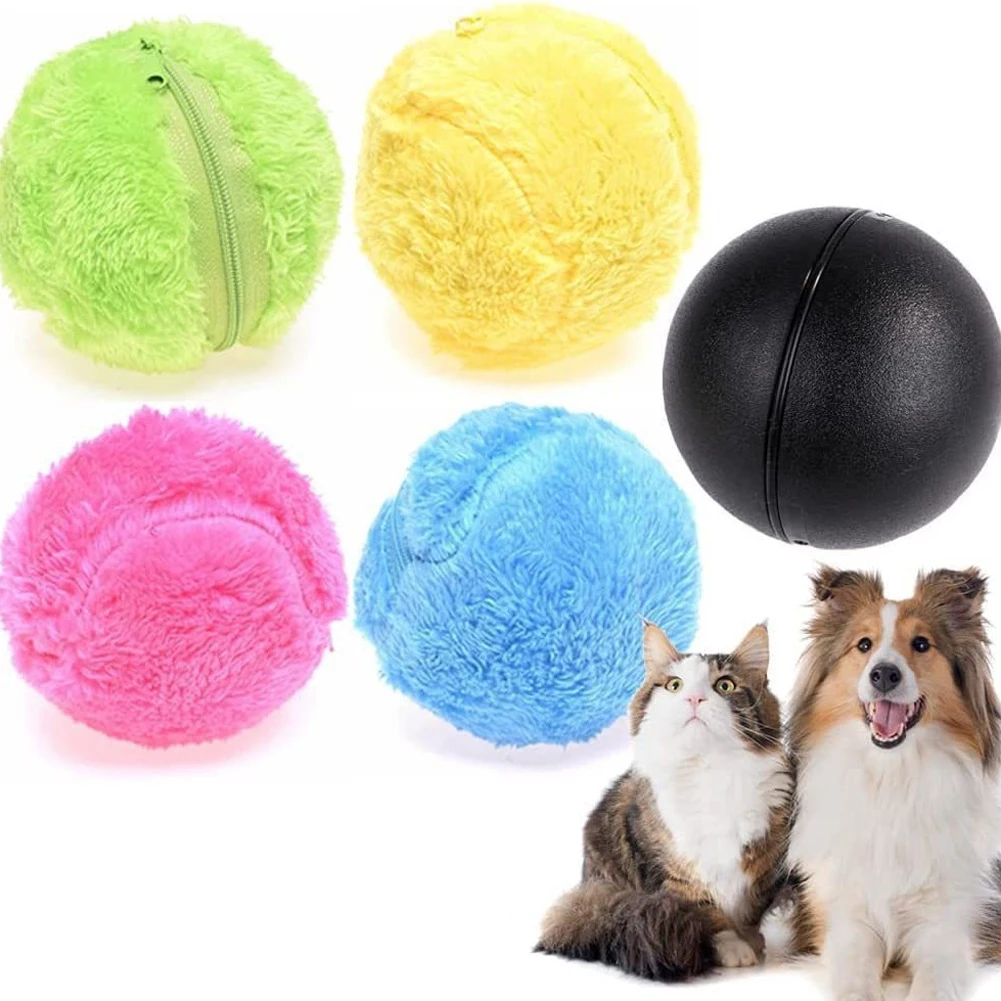 Interactive Dog Toy Ball with Random Rolling Action and Removable Fabric Cover