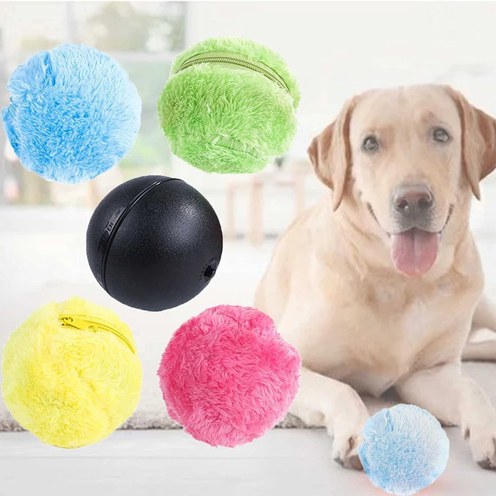 Interactive Dog Toy Ball with Random Rolling Action and Removable Fabric Cover