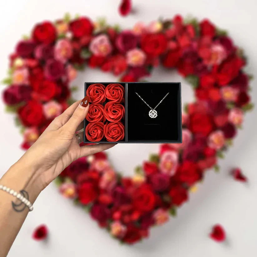 Four Heart Clover Pendant Necklace with Adjustable Chain and Gift Box
