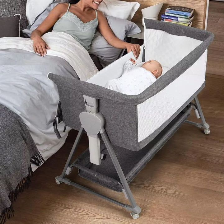 Bedside Baby Bassinet with Wheels and Storage Basket