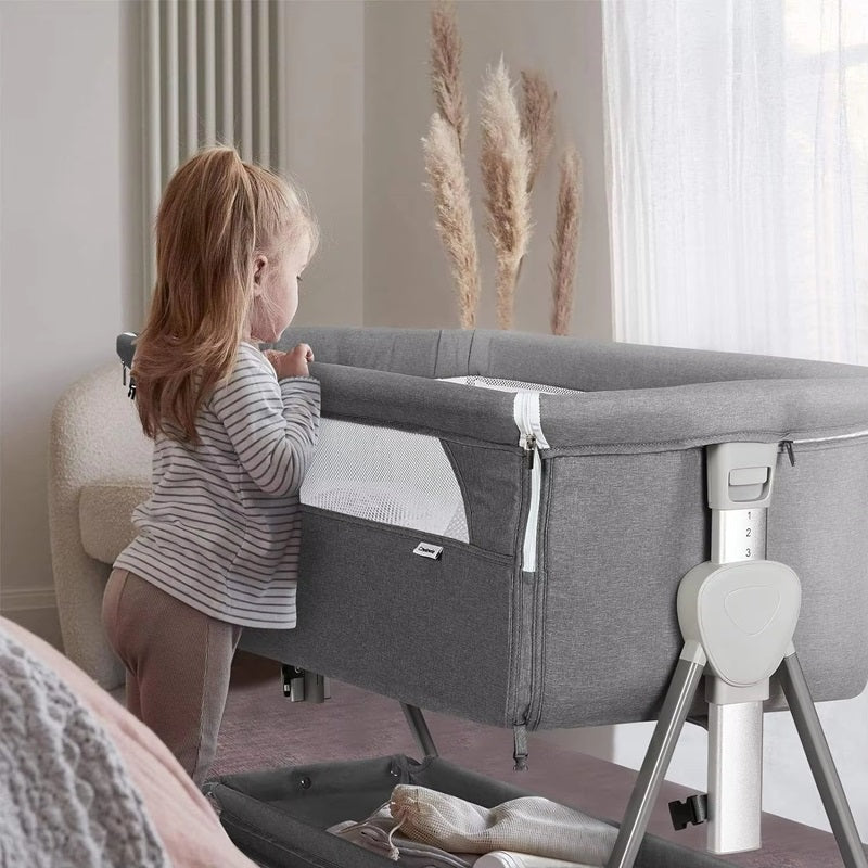 Bedside Baby Bassinet with Wheels and Storage Basket